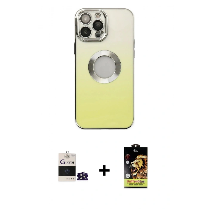 MARSİLYAN™- iPhone 14 Pro Max Kılıf Kutup Yansıma Özel Seri - Siyah Buffer Cam Ekran Koruyucu + Bilvis Titan Kamera Lens - DNMR