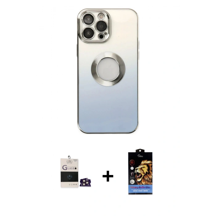 MARSİLYAN™- iPhone 14 Pro Max Kılıf Kutup Yansıma Özel Seri - Siyah Buffer Hayalet Cam Ekran Koruyucu + Bilvis Titan Kamera Lens - GD