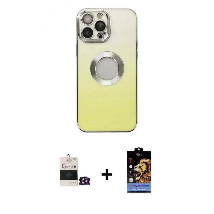 MARSİLYAN™- iPhone 14 Pro Max Kılıf Kutup Yansıma Özel Seri - Siyah Buffer Hayalet Cam Ekran Koruyucu + Bilvis Titan Kamera Lens - GD