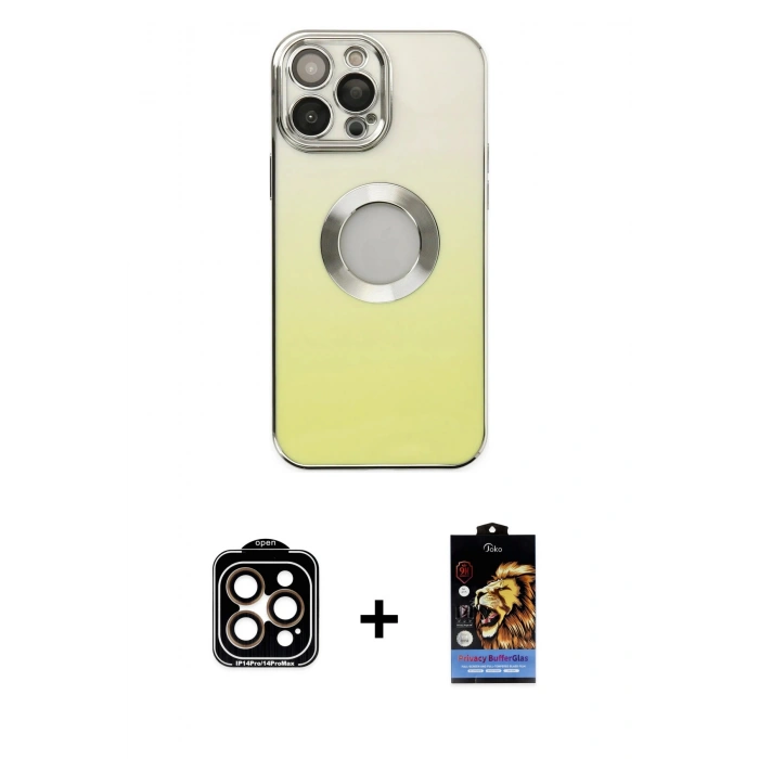 MARSİLYAN™- iPhone 14 Pro Max Kılıf Kutup Yansıma Özel Seri - Siyah Buffer Hayalet Cam Ekran Koruyucu + PVD Metal Kamera Lens - TU