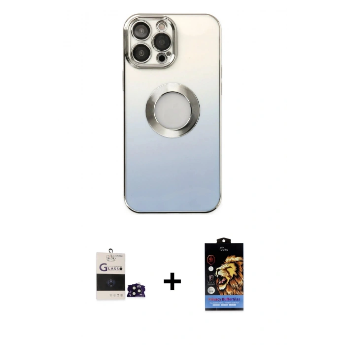 MARSİLYAN™- iPhone 14 Pro Max Kılıf Kutup Yansıma Özel Seri - Siyah Buffer Hayalet Cam Ekran Koruyucu + Siyah Bilvis Titan Kamera Lens