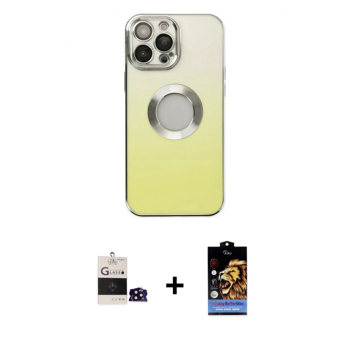 MARSİLYAN™- iPhone 14 Pro Max Kılıf Kutup Yansıma Özel Seri - Siyah Buffer Hayalet Cam Ekran Koruyucu + Siyah Bilvis Titan Kamera Lens