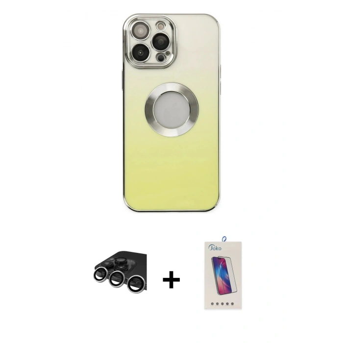 MARSİLYAN™- iPhone 14 Pro Max Kılıf Kutup Yansıma Özel Seri - Siyah Joko 5D Cam + Raze Metal Kamera Lens - GS