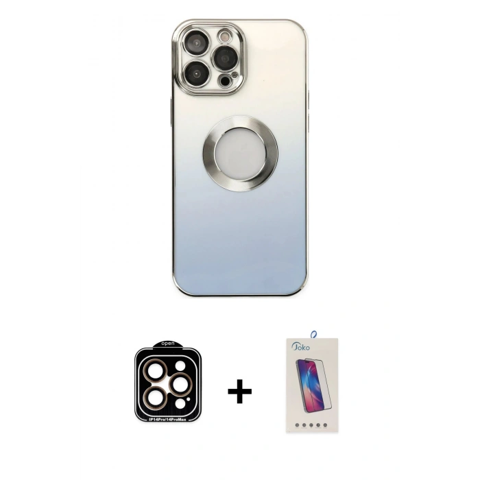 MARSİLYAN™- iPhone 14 Pro Max Kılıf Kutup Yansıma Özel Seri - Siyah Joko 5D Cam + PVD Metal Kamera Lens - TU