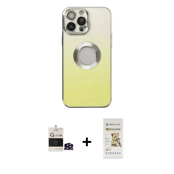 MARSİLYAN™- iPhone 14 Pro Max Kılıf Kutup Yansıma Özel Seri - Siyah Mat Seramik Nano Ekran Koruyucu + Bilvis Titan Kamera Lens - SH