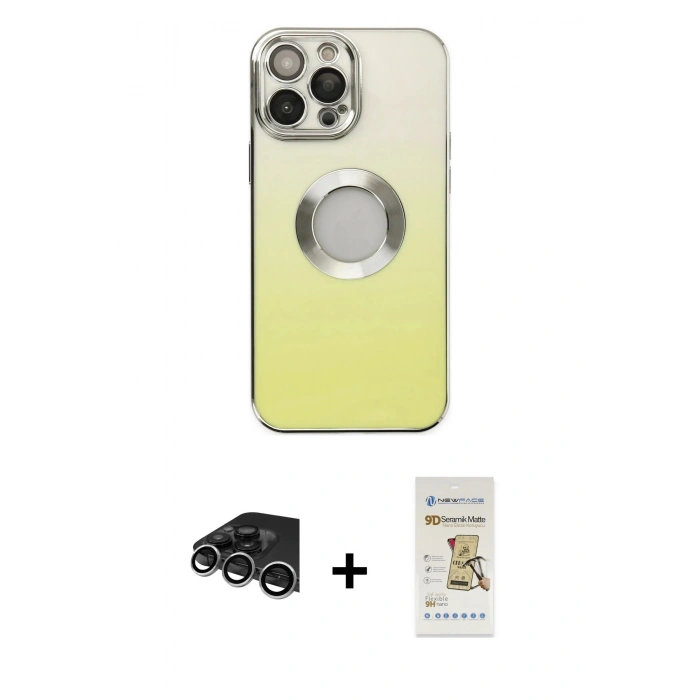 MARSİLYAN™- iPhone 14 Pro Max Kılıf Kutup Yansıma Özel Seri - Siyah Mat Seramik Nano Ekran Koruyucu + Raze Metal Kamera Lens - GS