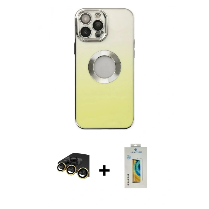 MARSİLYAN™- iPhone 14 Pro Max Kılıf Kutup Yansıma Özel Seri - Siyah Polymer Nano Ekran Koruyucu + Raze Metal Kamera Lens - GD