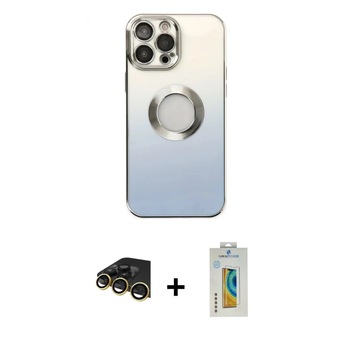 MARSİLYAN™- iPhone 14 Pro Max Kılıf Kutup Yansıma Özel Seri - Siyah Polymer Nano Ekran Koruyucu + Raze Metal Kamera Lens - GD