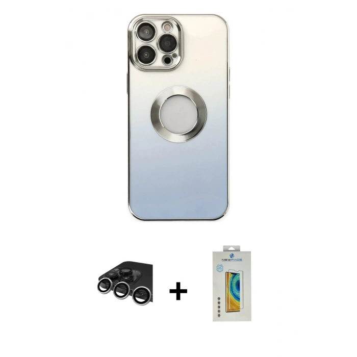 MARSİLYAN™- iPhone 14 Pro Max Kılıf Kutup Yansıma Özel Seri - Siyah Polymer Nano Ekran Koruyucu + Raze Metal Kamera Lens - GS