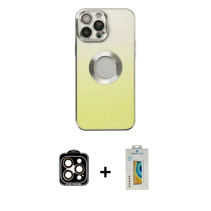 MARSİLYAN™- iPhone 14 Pro Max Kılıf Kutup Yansıma Özel Seri - Siyah Polymer Nano Ekran Koruyucu + PVD Metal Kamera Lens - TU