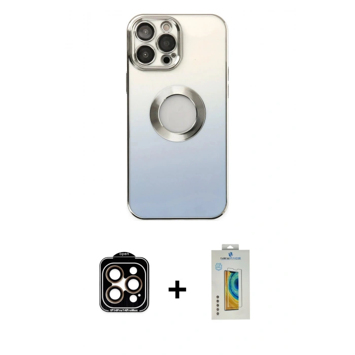 MARSİLYAN™- iPhone 14 Pro Max Kılıf Kutup Yansıma Özel Seri - Siyah Polymer Nano Ekran Koruyucu + PVD Metal Kamera Lens - TU
