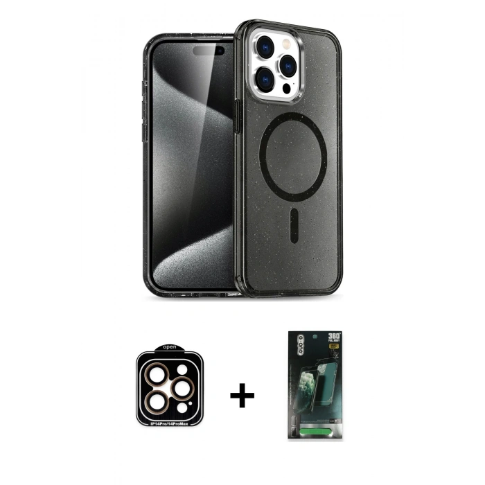MARSİLYAN™- iPhone 14 Pro Max Kılıf Nova Asil Prime - Şeffaf 360 Full Body Arka Koruyucu + PVD Metal Kamera Lens - TU