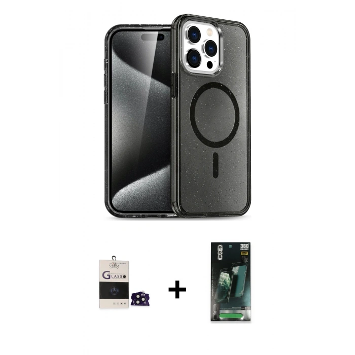 MARSİLYAN™- iPhone 14 Pro Max Kılıf Nova Asil Prime - Şeffaf 360 Full Body Arka Koruyucu + Siyah Bilvis Titan Kamera Lens