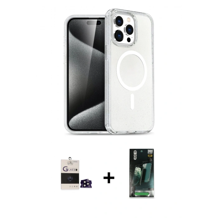 MARSİLYAN™- iPhone 14 Pro Max Kılıf Nova Asil Prime - Şeffaf 360 Full Body Arka Koruyucu + Siyah Bilvis Titan Kamera Lens