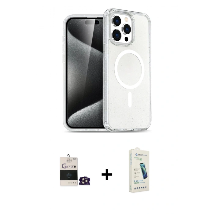 MARSİLYAN™- iPhone 14 Pro Max Kılıf Nova Asil Prime - Şeffaf Pasifik Cam Ekran Koruyucu + Bilvis Titan Kamera Lens - GD