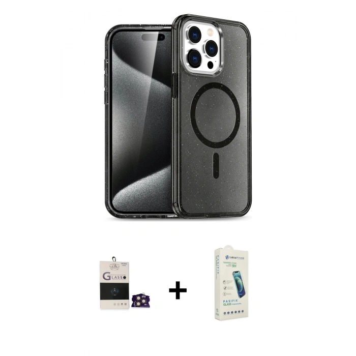 MARSİLYAN™- iPhone 14 Pro Max Kılıf Nova Asil Prime - Şeffaf Pasifik Cam Ekran Koruyucu + Bilvis Titan Kamera Lens - GD