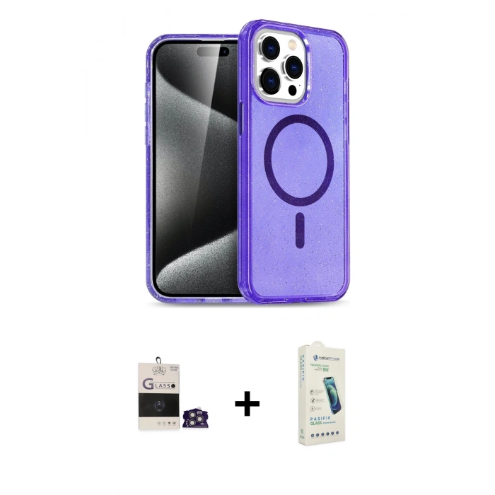 MARSİLYAN™- iPhone 14 Pro Max Kılıf Nova Asil Prime - Şeffaf Pasifik Cam Ekran Koruyucu + Bilvis Titan Kamera Lens - GS
