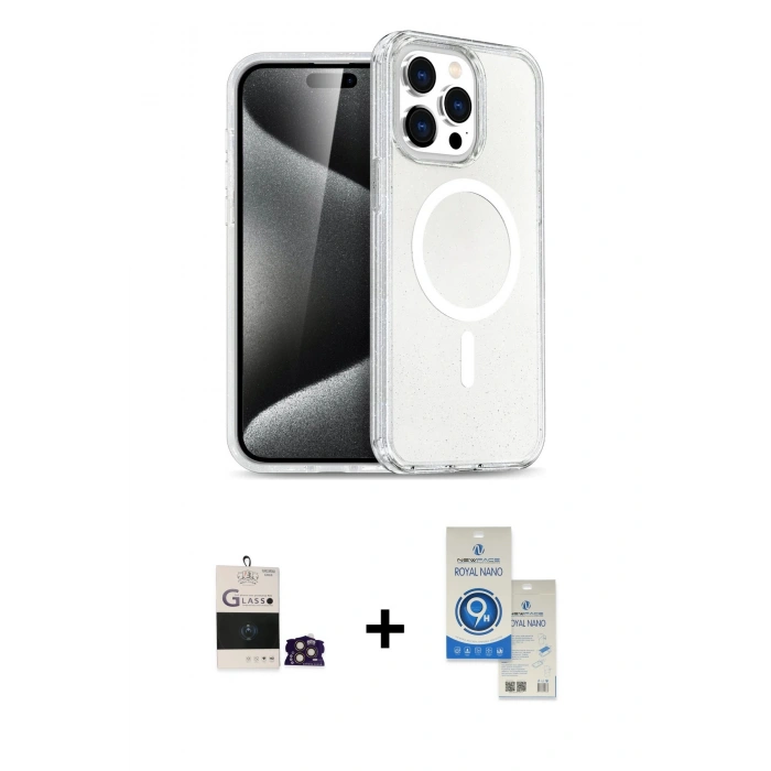 MARSİLYAN™- iPhone 14 Pro Max Kılıf Nova Asil Prime - Şeffaf Royal Nano Ekran Koruyucu + Bilvis Titan Kamera Lens - GD
