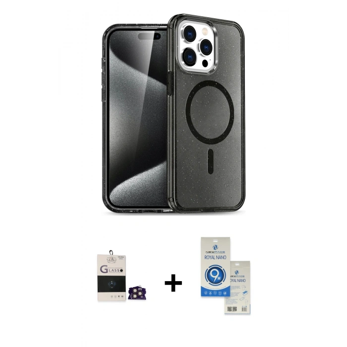 MARSİLYAN™- iPhone 14 Pro Max Kılıf Nova Asil Prime - Şeffaf Royal Nano Ekran Koruyucu + Bilvis Titan Kamera Lens - GD