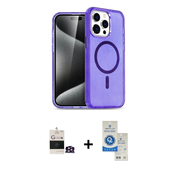 MARSİLYAN™- iPhone 14 Pro Max Kılıf Nova Asil Prime - Şeffaf Royal Nano Ekran Koruyucu + Bilvis Titan Kamera Lens - GD