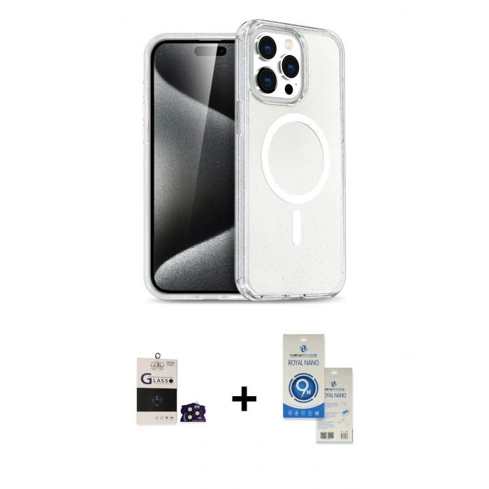 MARSİLYAN™- iPhone 14 Pro Max Kılıf Nova Asil Prime - Şeffaf Royal Nano Ekran Koruyucu + Bilvis Titan Kamera Lens - DNMR