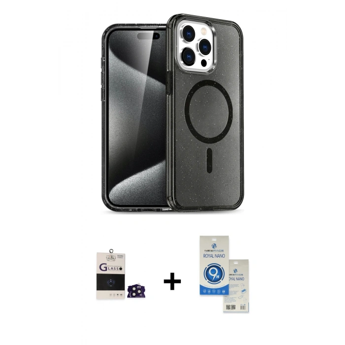 MARSİLYAN™- iPhone 14 Pro Max Kılıf Nova Asil Prime - Şeffaf Royal Nano Ekran Koruyucu + Bilvis Titan Kamera Lens - DNMR