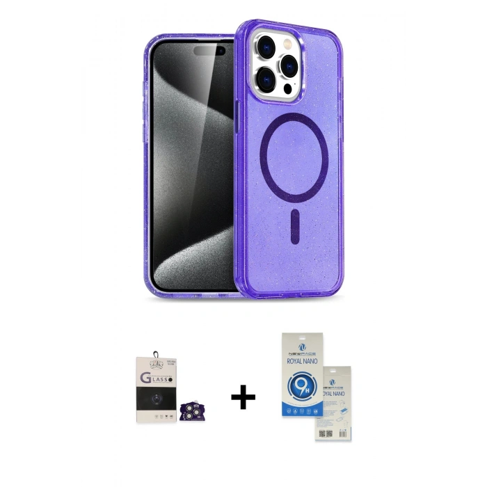 MARSİLYAN™- iPhone 14 Pro Max Kılıf Nova Asil Prime - Şeffaf Royal Nano Ekran Koruyucu + Bilvis Titan Kamera Lens - GS