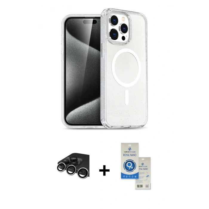 MARSİLYAN™- iPhone 14 Pro Max Kılıf Nova Asil Prime - Şeffaf Royal Nano Ekran Koruyucu + Raze Metal Kamera Lens - GS