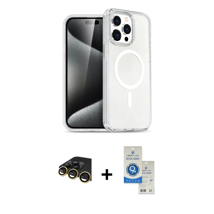 MARSİLYAN™- iPhone 14 Pro Max Kılıf Nova Asil Prime - Şeffaf Royal Nano Ekran Koruyucu + Raze Metal Kamera Lens - GD