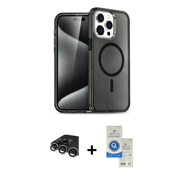MARSİLYAN™- iPhone 14 Pro Max Kılıf Nova Asil Prime - Şeffaf Royal Nano Ekran Koruyucu + Raze Metal Kamera Lens - GS