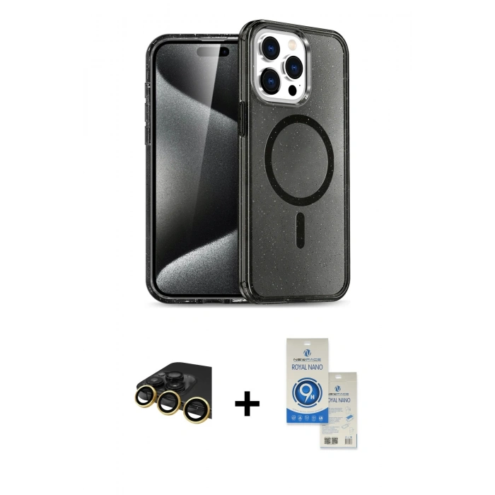 MARSİLYAN™- iPhone 14 Pro Max Kılıf Nova Asil Prime - Şeffaf Royal Nano Ekran Koruyucu + Raze Metal Kamera Lens - GD