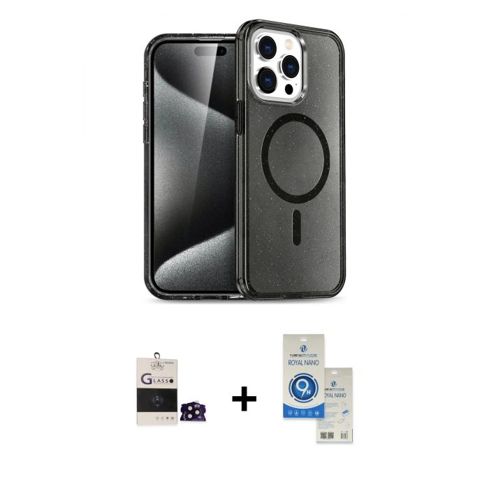 MARSİLYAN™- iPhone 14 Pro Max Kılıf Nova Asil Prime - Şeffaf Royal Nano Ekran Koruyucu + Bilvis Titan Kamera Lens - SH