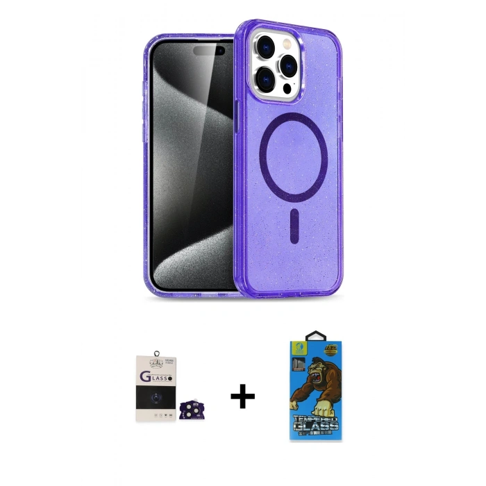 MARSİLYAN™- iPhone 14 Pro Max Kılıf Nova Asil Prime - Siyah 18D Cam Ekran Koruyucu + Bilvis Titan Kamera Lens - DNMR