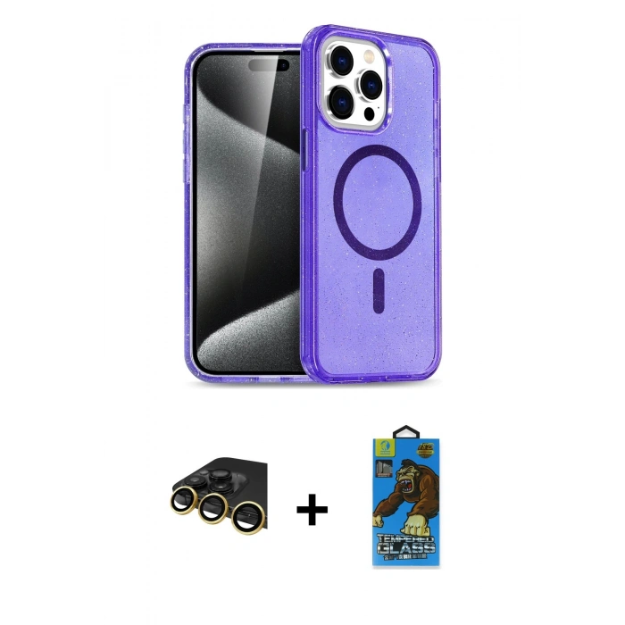 MARSİLYAN™- iPhone 14 Pro Max Kılıf Nova Asil Prime - Siyah 18D Cam Ekran Koruyucu + Raze Metal Kamera Lens - GD