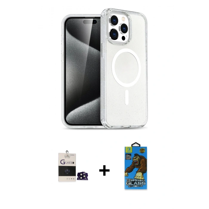 MARSİLYAN™- iPhone 14 Pro Max Kılıf Nova Asil Prime - Siyah 18D Cam Ekran Koruyucu + Siyah Bilvis Titan Kamera Lens