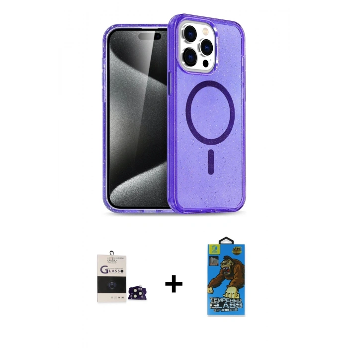 MARSİLYAN™- iPhone 14 Pro Max Kılıf Nova Asil Prime - Siyah 18D Cam Ekran Koruyucu + Siyah Bilvis Titan Kamera Lens