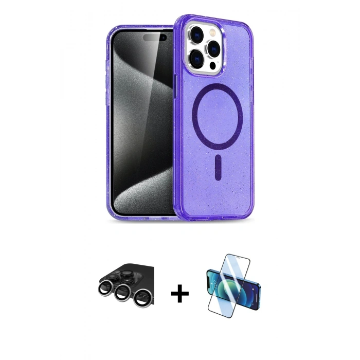 MARSİLYAN™- iPhone 14 Pro Max Kılıf Nova Asil Prime - Siyah 3D Antistatik Cam Ekran Koruyucu + Raze Metal Kamera Lens - GS