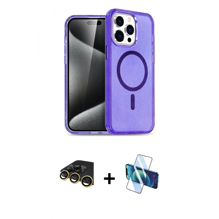 MARSİLYAN™- iPhone 14 Pro Max Kılıf Nova Asil Prime - Siyah 3D Antistatik Cam Ekran Koruyucu + Raze Metal Kamera Lens - GD