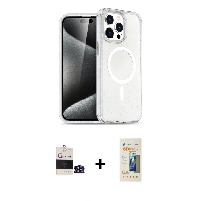MARSİLYAN™- iPhone 14 Pro Max Kılıf Nova Asil Prime - Siyah 6D Mat Seramik Hayalet Nano Ekran Koruyucu + Bilvis Titan Kamera Lens - SH