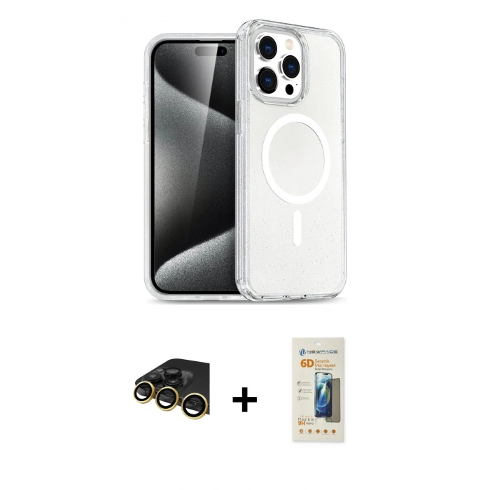 MARSİLYAN™- iPhone 14 Pro Max Kılıf Nova Asil Prime - Siyah 6D Mat Seramik Hayalet Nano Ekran Koruyucu + Raze Metal Kamera Lens - GD