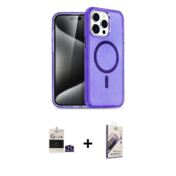 MARSİLYAN™- iPhone 14 Pro Max Kılıf Nova Asil Prime - Siyah Bilvis 3D Mat Cam Ekran Koruyucu + Bilvis Titan Kamera Lens - DNMR