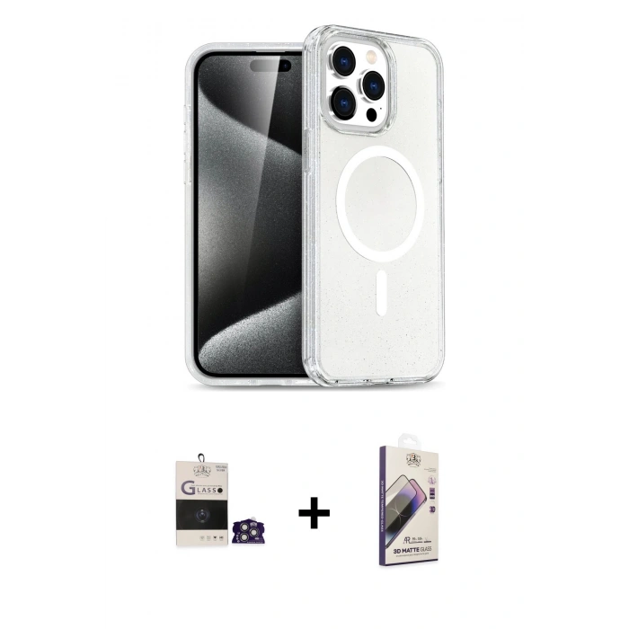 MARSİLYAN™- iPhone 14 Pro Max Kılıf Nova Asil Prime - Siyah Bilvis 3D Mat Cam Ekran Koruyucu + Bilvis Titan Kamera Lens - GS