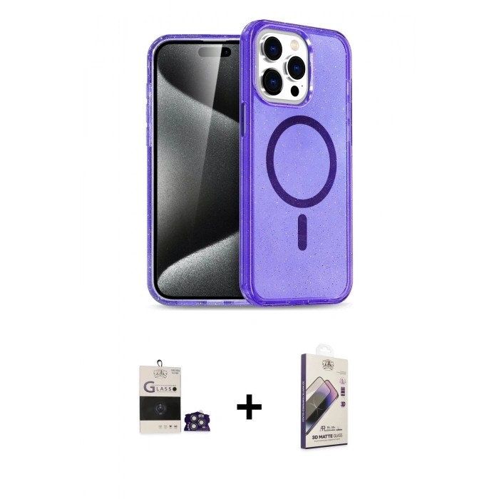 MARSİLYAN™- iPhone 14 Pro Max Kılıf Nova Asil Prime - Siyah Bilvis 3D Mat Cam Ekran Koruyucu + Bilvis Titan Kamera Lens - GS