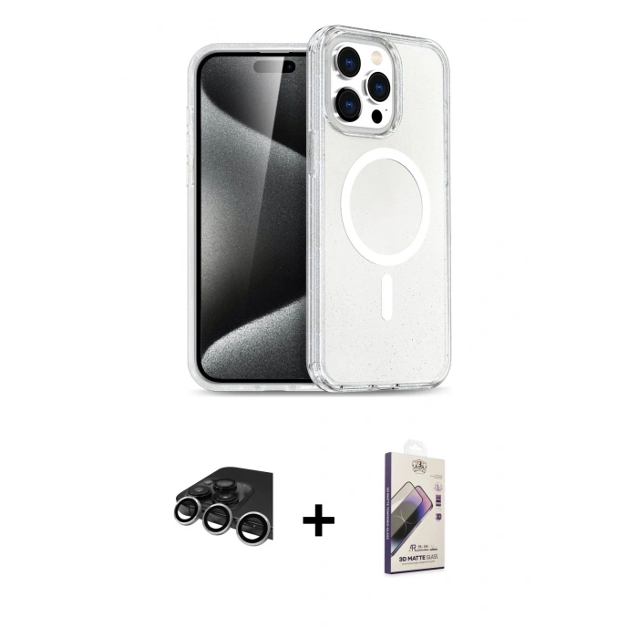 MARSİLYAN™- iPhone 14 Pro Max Kılıf Nova Asil Prime - Siyah Bilvis 3D Mat Cam Ekran Koruyucu + Raze Metal Kamera Lens - GS