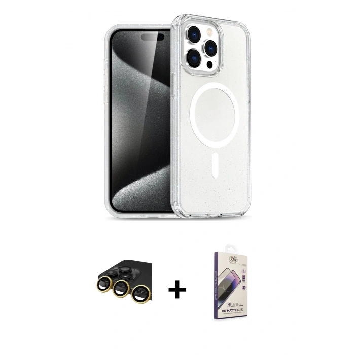 MARSİLYAN™- iPhone 14 Pro Max Kılıf Nova Asil Prime - Siyah Bilvis 3D Mat Cam Ekran Koruyucu + Raze Metal Kamera Lens - GD