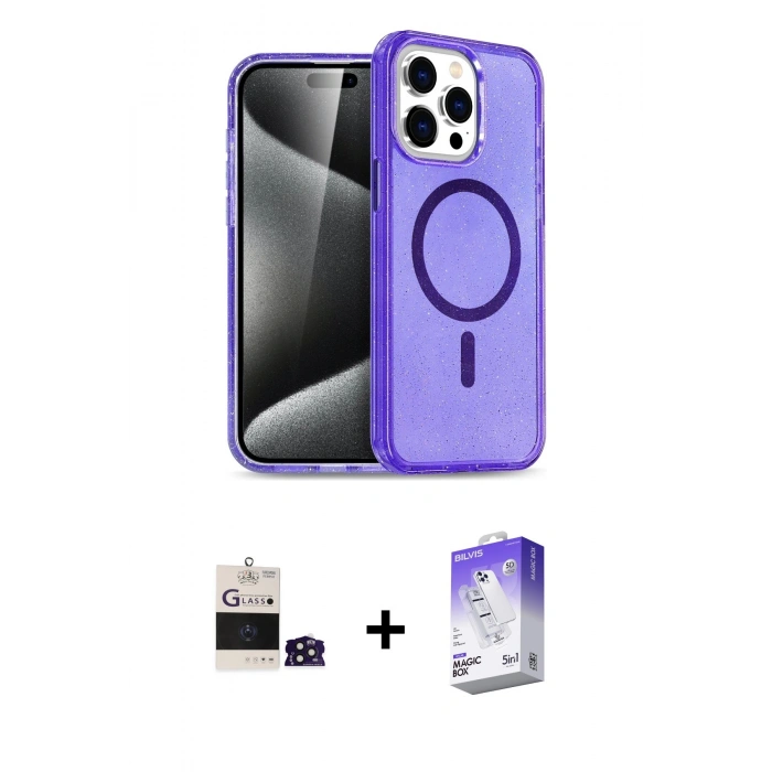 MARSİLYAN™- iPhone 14 Pro Max Kılıf Nova Asil Prime - Siyah Bilvis 5in1 3D Magic Cam Ekran Koruyucu + Bilvis Titan Kamera Lens - DNMR