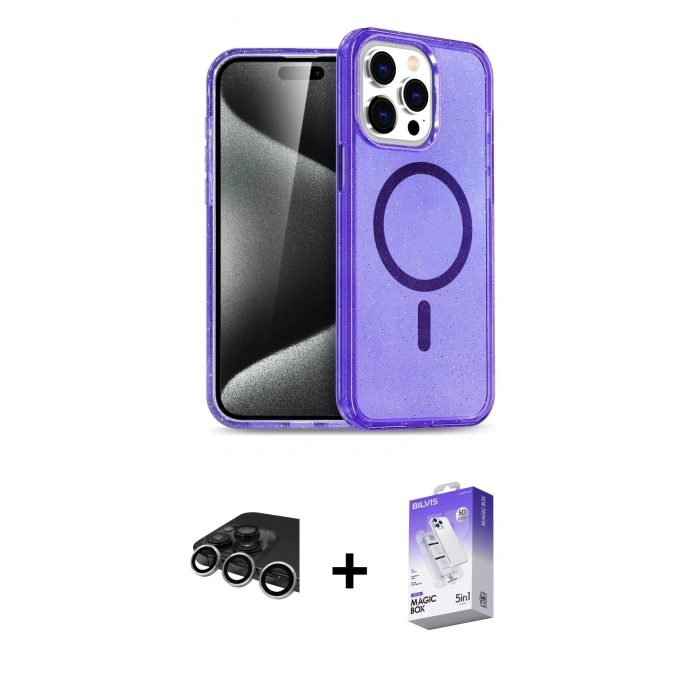 MARSİLYAN™- iPhone 14 Pro Max Kılıf Nova Asil Prime - Siyah Bilvis 5in1 3D Magic Cam Ekran Koruyucu + Raze Metal Kamera Lens - GS