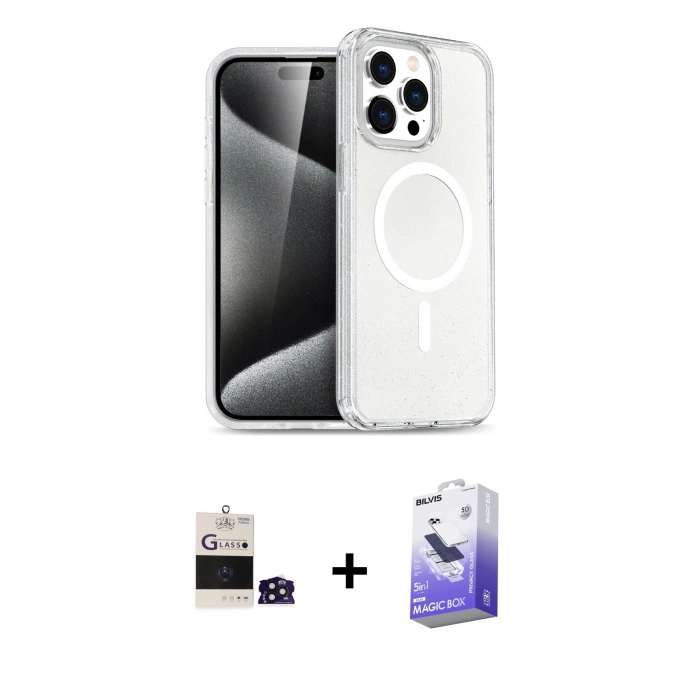 MARSİLYAN™- iPhone 14 Pro Max Kılıf Nova Asil Prime - Siyah Bilvis 5in1 5D Magic Hayalet Cam Ekran Koruyucu + Bilvis Titan Kamera Lens - DNMR