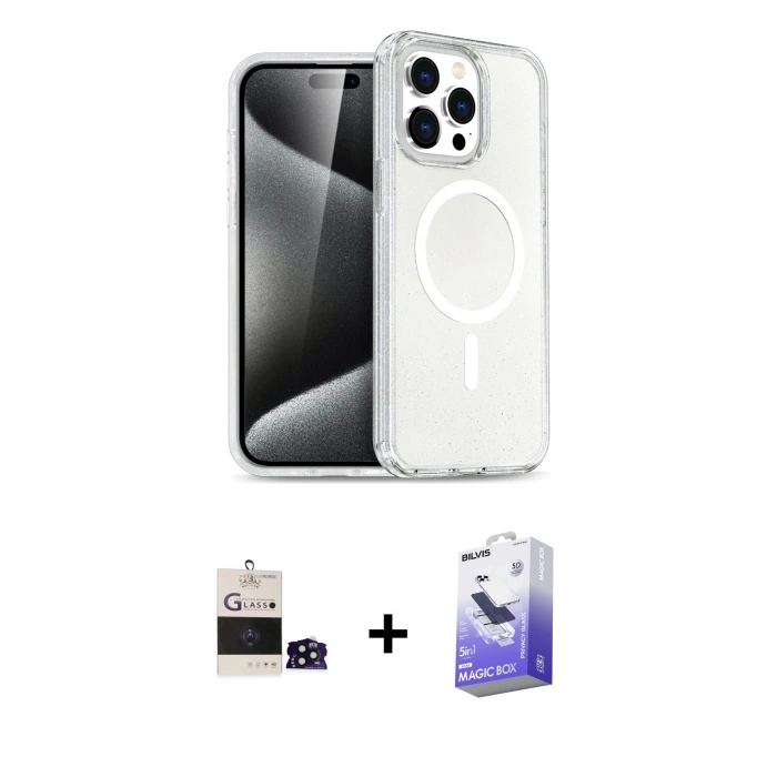 MARSİLYAN™- iPhone 14 Pro Max Kılıf Nova Asil Prime - Siyah Bilvis 5in1 5D Magic Hayalet Cam Ekran Koruyucu + Bilvis Titan Kamera Lens - SH