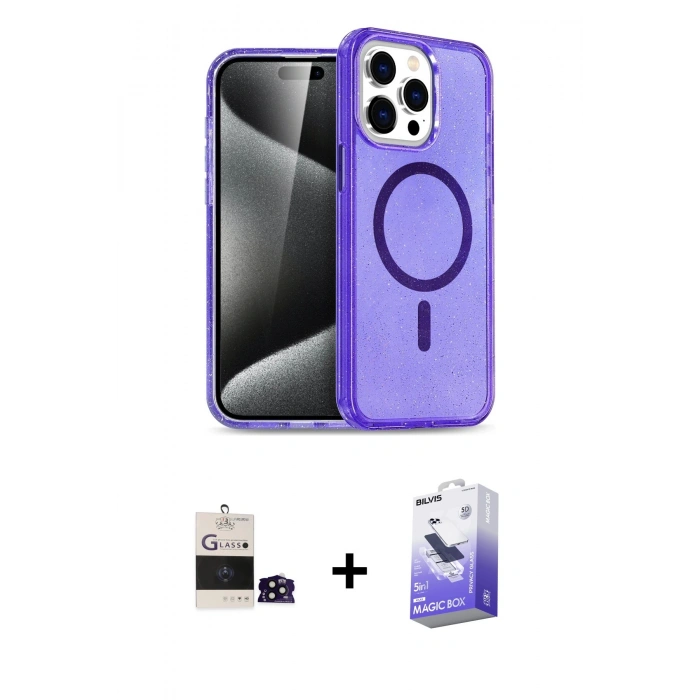 MARSİLYAN™- iPhone 14 Pro Max Kılıf Nova Asil Prime - Siyah Bilvis 5in1 5D Magic Hayalet Cam Ekran Koruyucu + Bilvis Titan Kamera Lens - SH